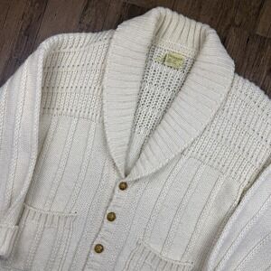 Falcarragh Irish Wool Cardigan Sweater Mens L Cream Aran Fisherman Grandpa Cable